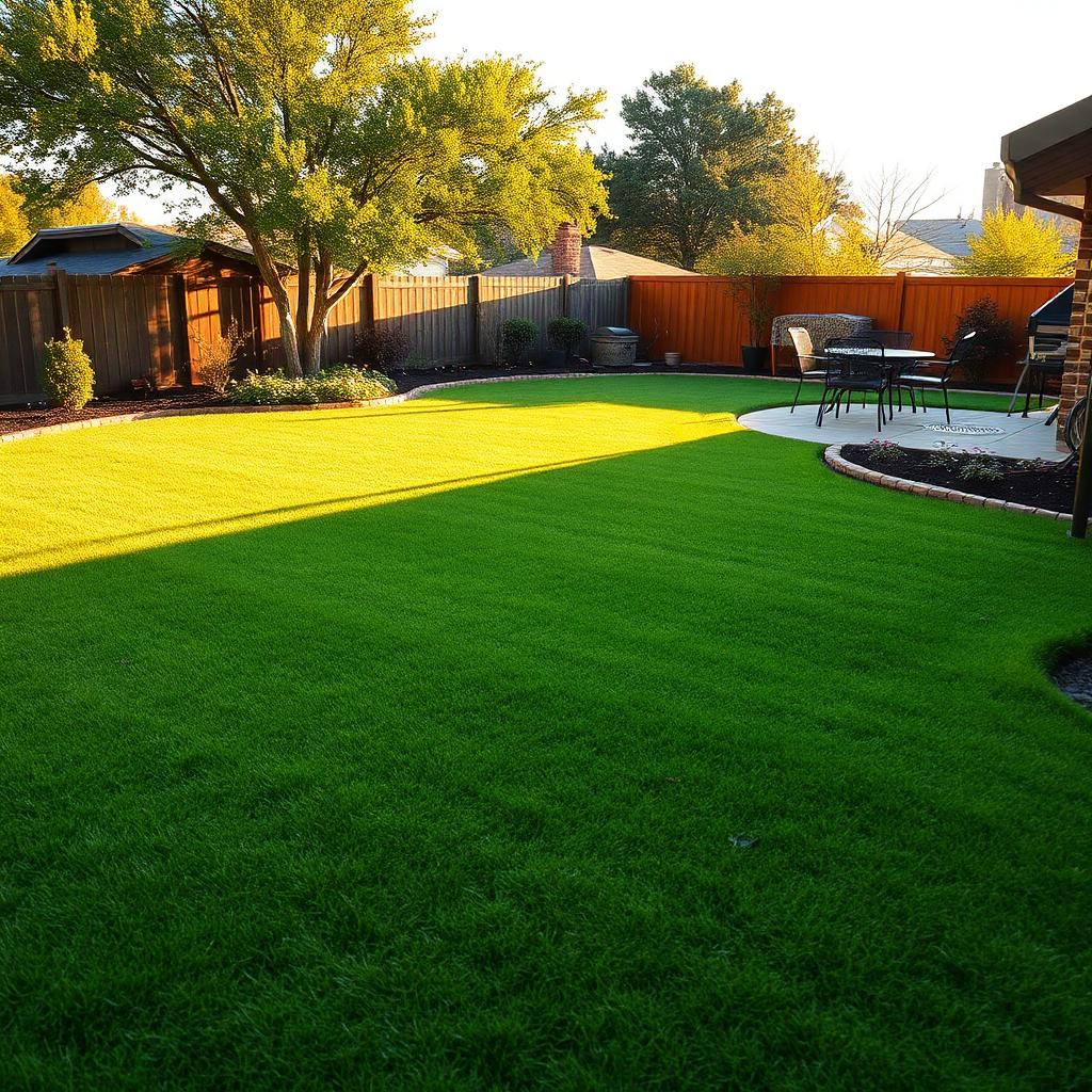 Freshly mowed Zoysia lawn with clean edges in a DFW backyard